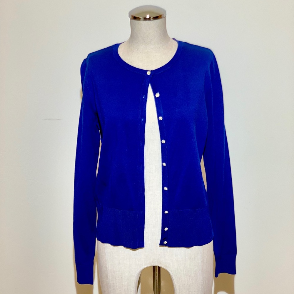 💎NWT🔥 White House Blk Mrkt China Blue Cardigan w/faux pearl & rhinestone buttons